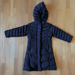 Patagonia Kids Black Hooded Long Puffer Coat - XS 5-6